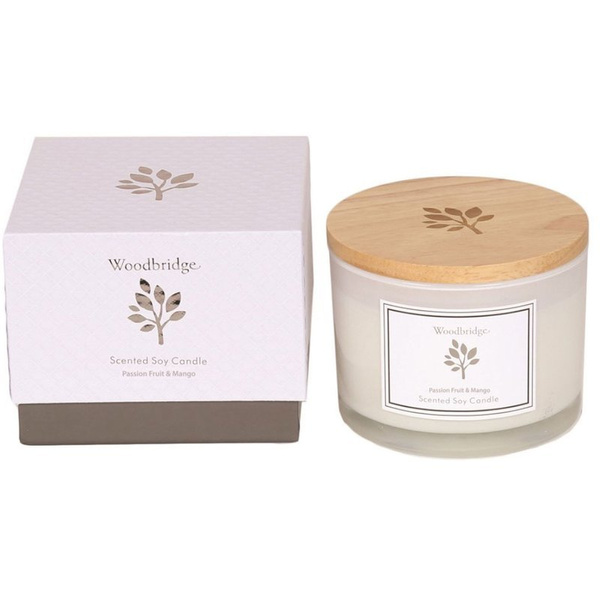 Woodbridge medium scented soy candle 3 wicks 370 g in a box - Passion Fruit & Mango