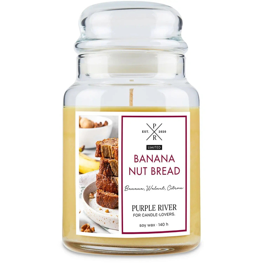 Soja geurkaars in glas Purple River 623 g - Banana Nut Bread
