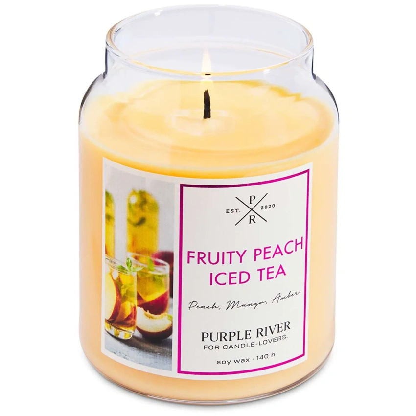 Soja geurkaars Fruity Peach Iced Tea Purple River 623 g