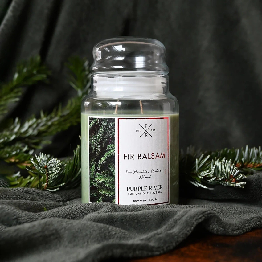 Bougie parfumée de soja en verre Purple River 623 g - Fir Balsam