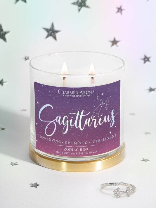 Charmed Aroma jewel soy scented candle with Silver Ring 12 oz 340 g - Sagittarius Zodiac Sign
