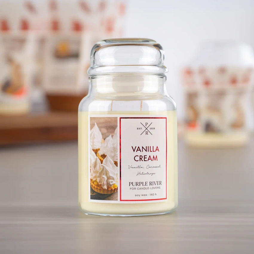 Vela de soja aromática en vaso Purple River 623 g - Vanilla Cream