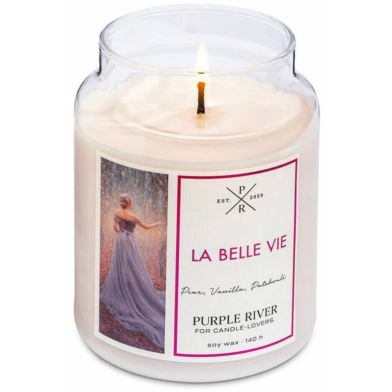 Candela di soia profumata in vetro Purple River 623 g - La Belle Vie